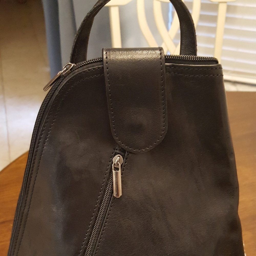 Italian Leather Side Zip Backpack